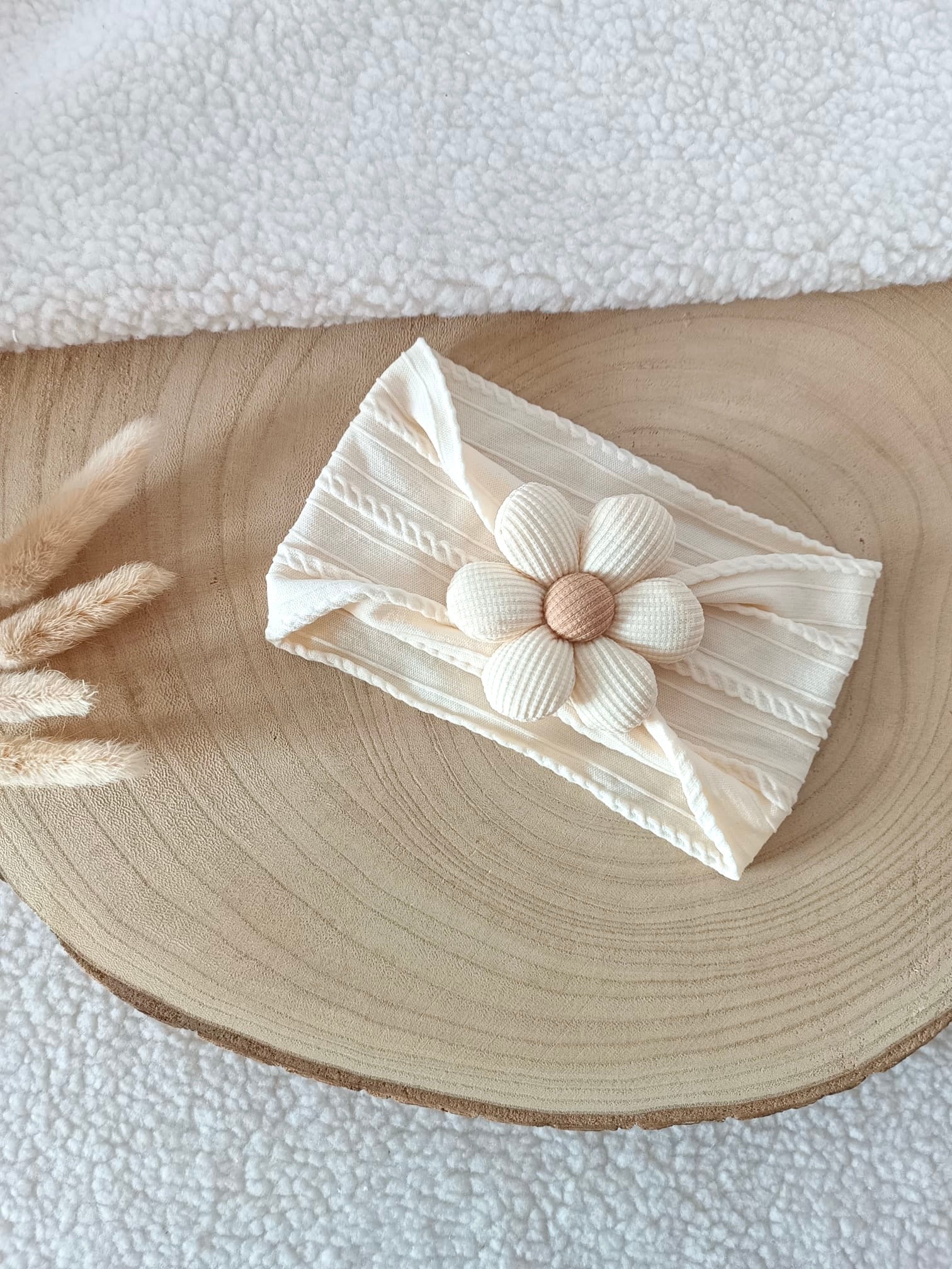Bandeaux élastiques crème/beige foncé fleurs TU