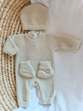 Combinaison naissance personnalisée en maille – ensemble 3 pièces