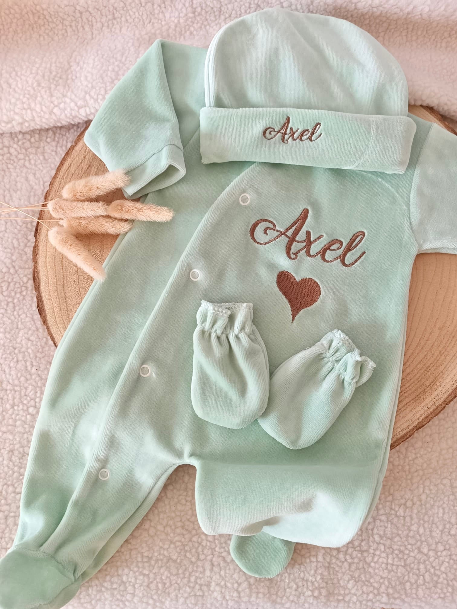 Dors bien velours vert sauge, 3 pièces