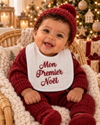 Bavoir bébé brodé – Mon premier Noël 2026