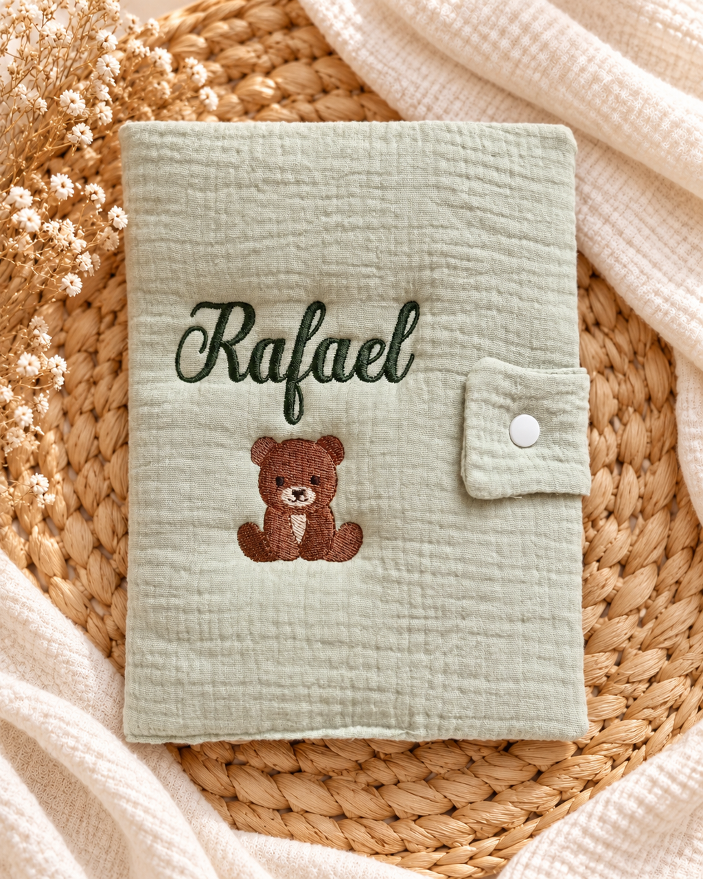 Protège carnet de santé personnalisé bébé en gaze de coton