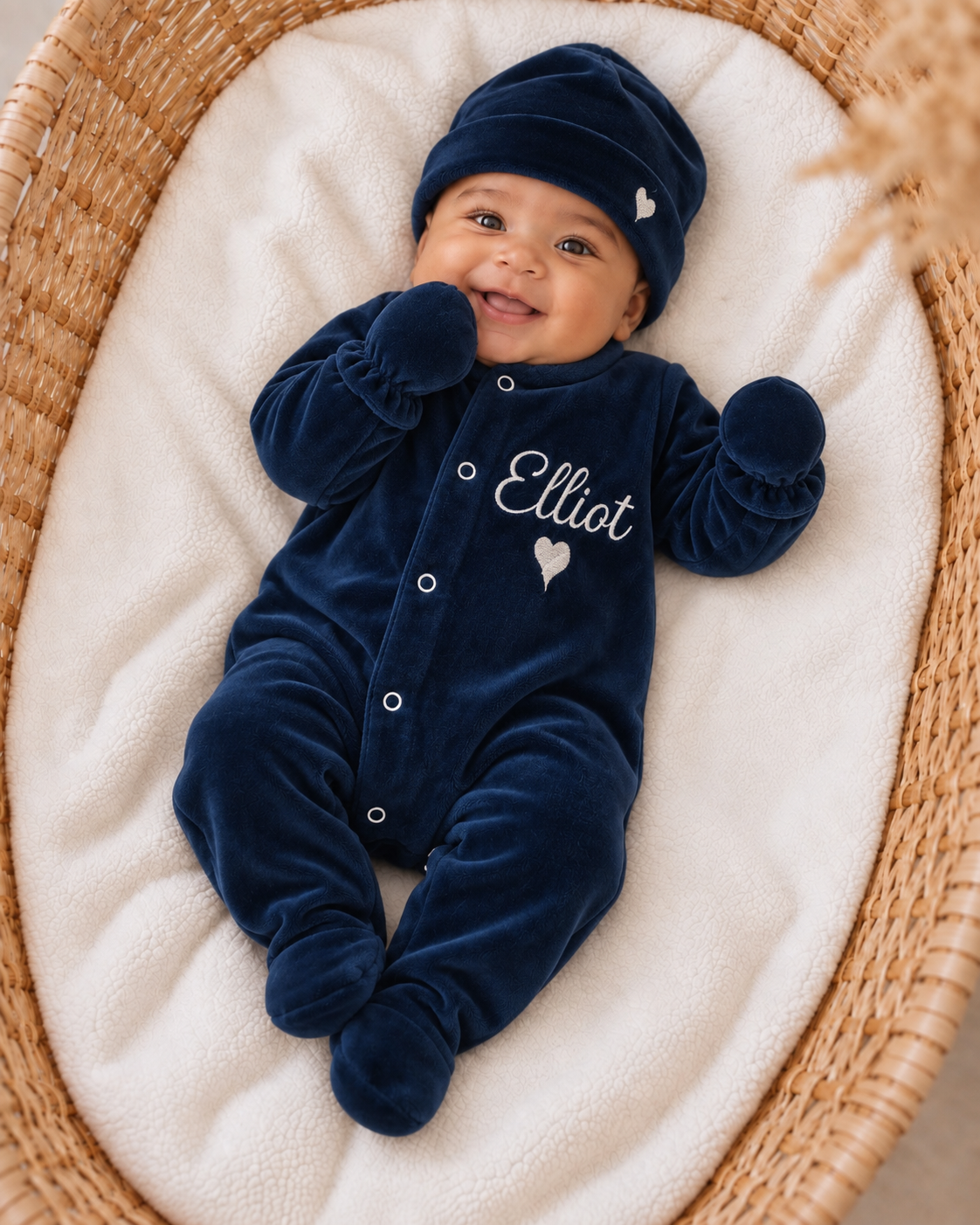 Pyjama naissance personnalisé velours – ensemble 3 pièces bébé