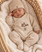 Combinaison naissance personnalisée 100% coton – ensemble 3 pièces