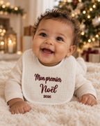 Bavoir bébé brodé – Mon premier Noël 2026
