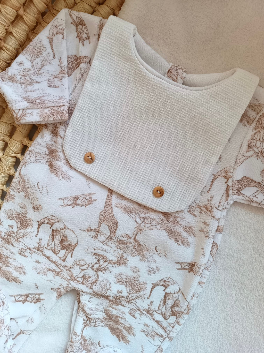 Pyjama personnalisé bébé – 3 pièces en velours 1 pièce - Collection Safari