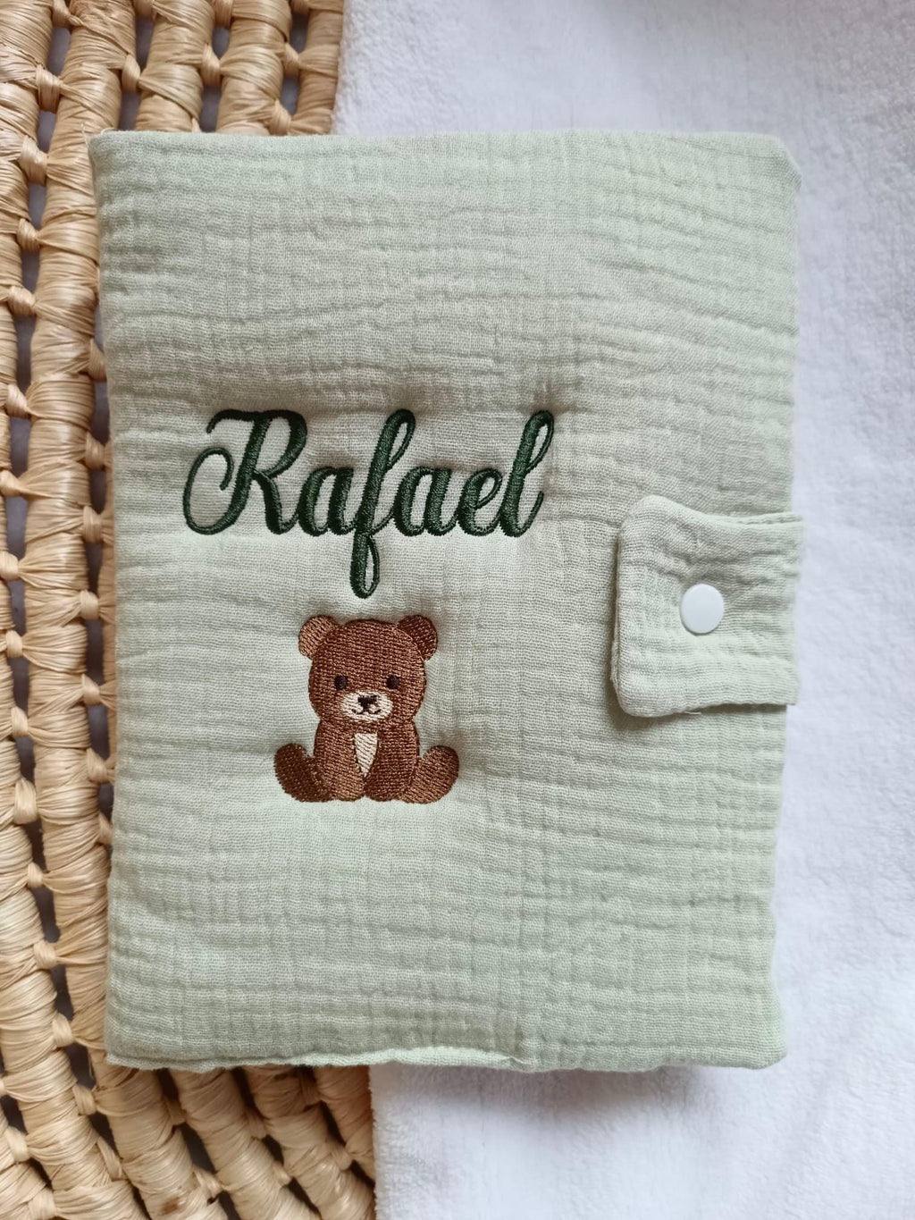 Protège carnet de santé personnalisé bébé en gaze de coton