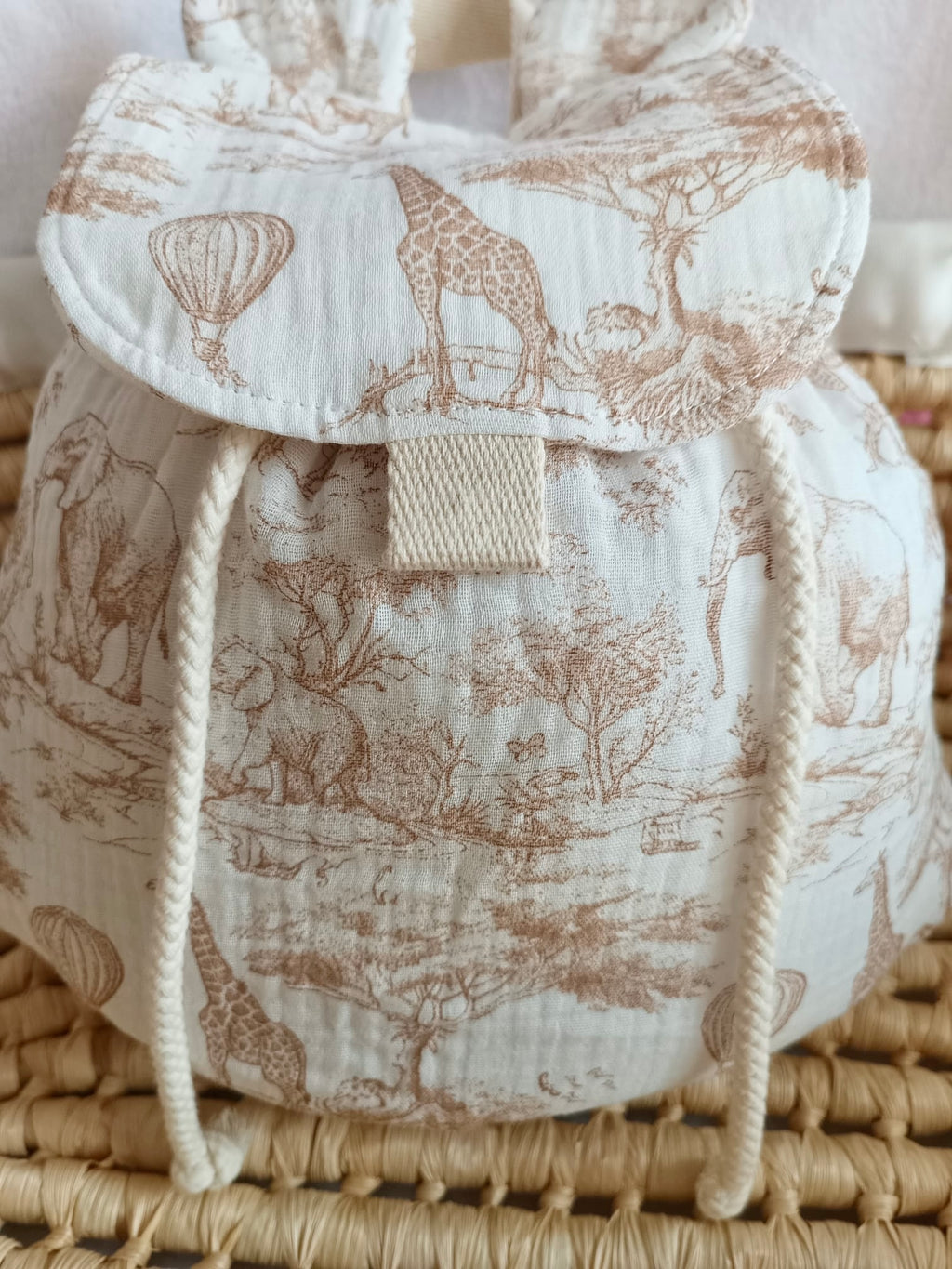Sac à dos en gaze de coton safari tons beige- personnalisable -