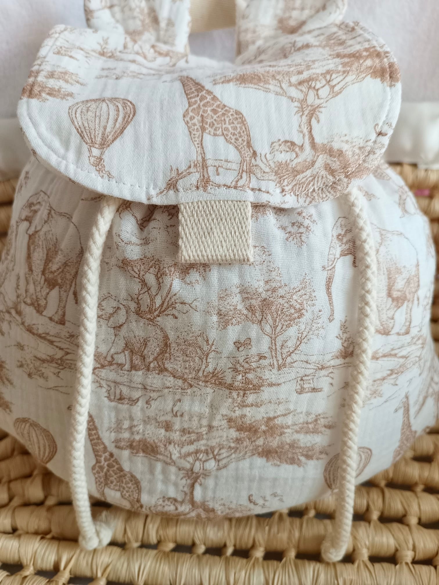 Sac à dos en gaze de coton safari tons beige- personnalisable -