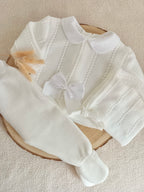 Ensemble complet blanc avec noeud satiné blanc - plusieurs tailles - personnalisable -