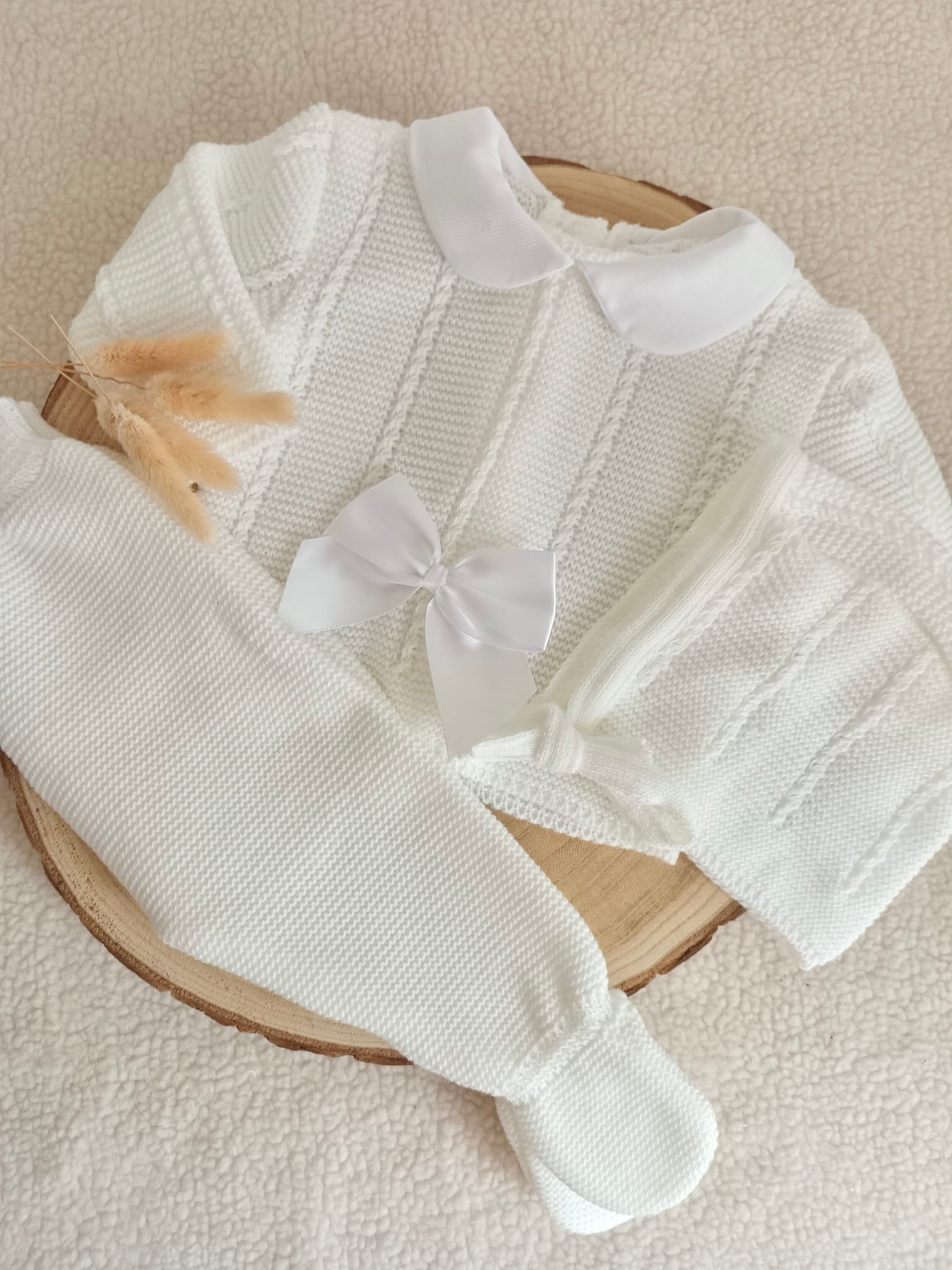 Ensemble complet blanc avec noeud satiné blanc - plusieurs tailles - personnalisable -