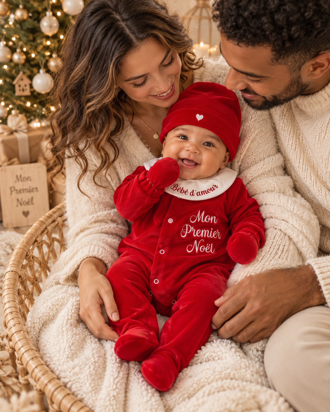 Ensemble bébé Mon Premier Noel brodé - 4 pièces en velours - 0/3 mois