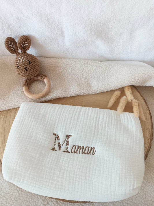 Trousse en gaze de coton blanc - personnalisable -