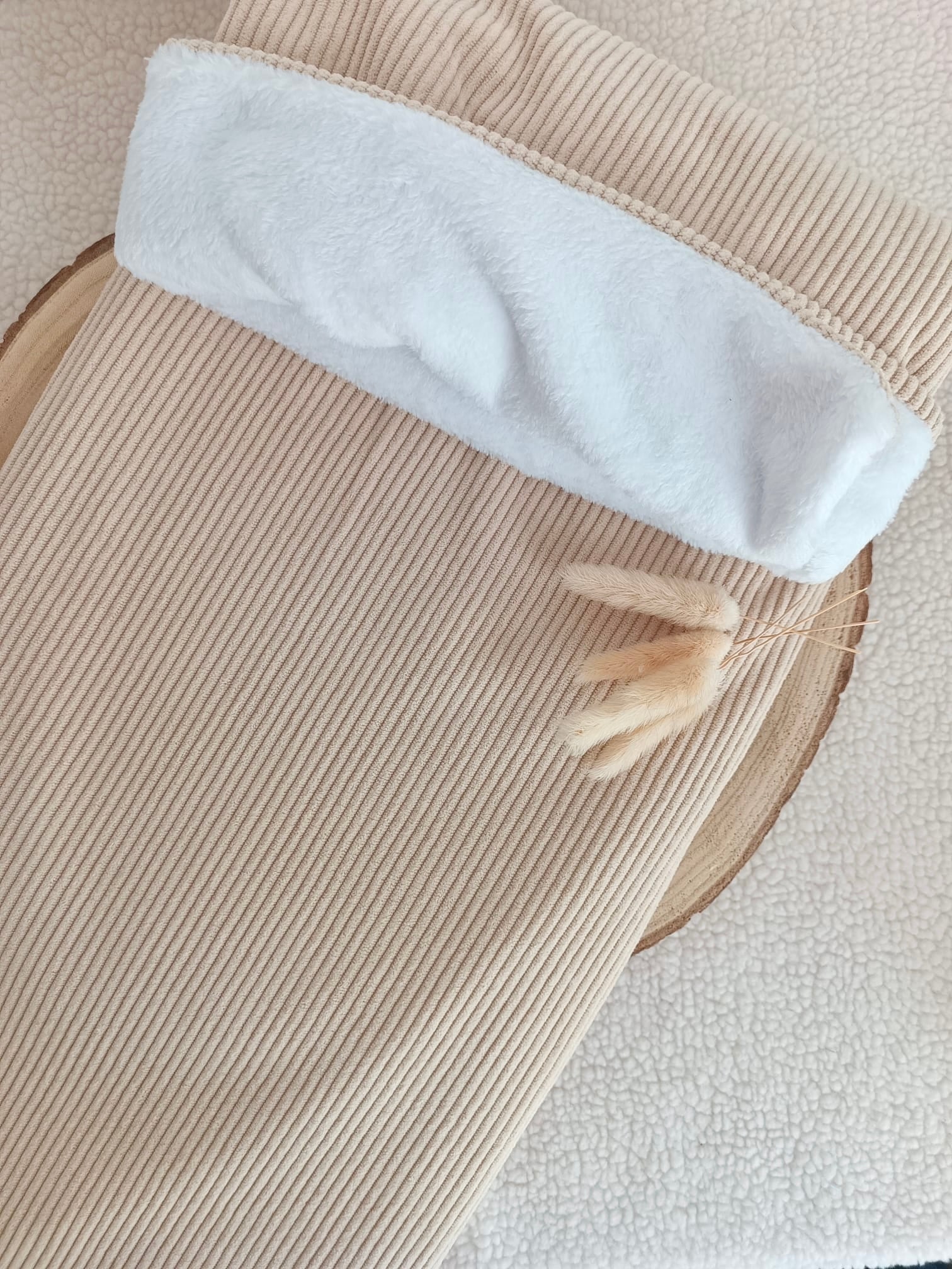 Couverture velours beige et polaire blanc - personnalisable -