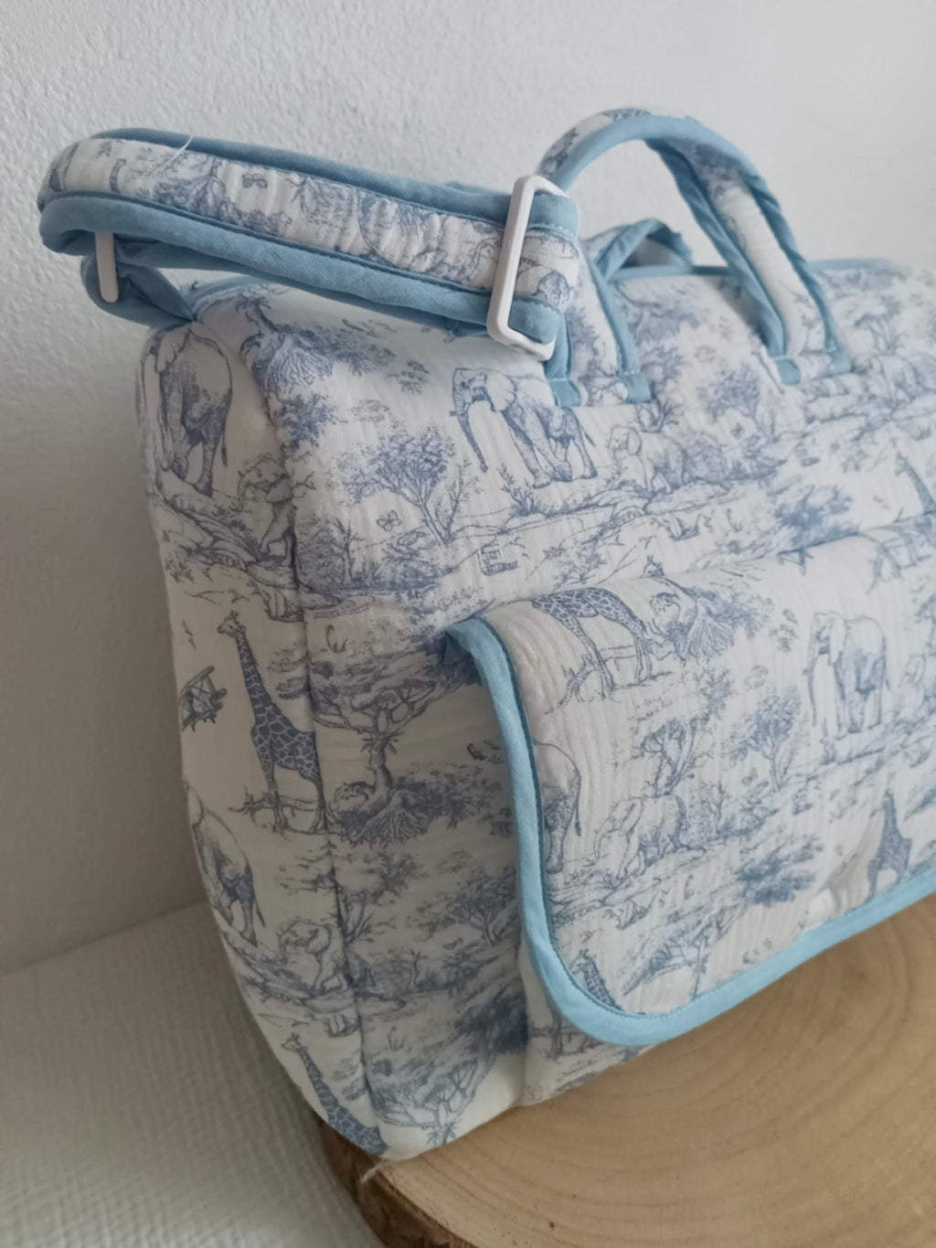 Sac à langer en gaze de coton safari tons bleuté - personnalisable -