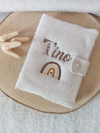 Protège carnet de santé en gaze de coton beige - personnalisable -