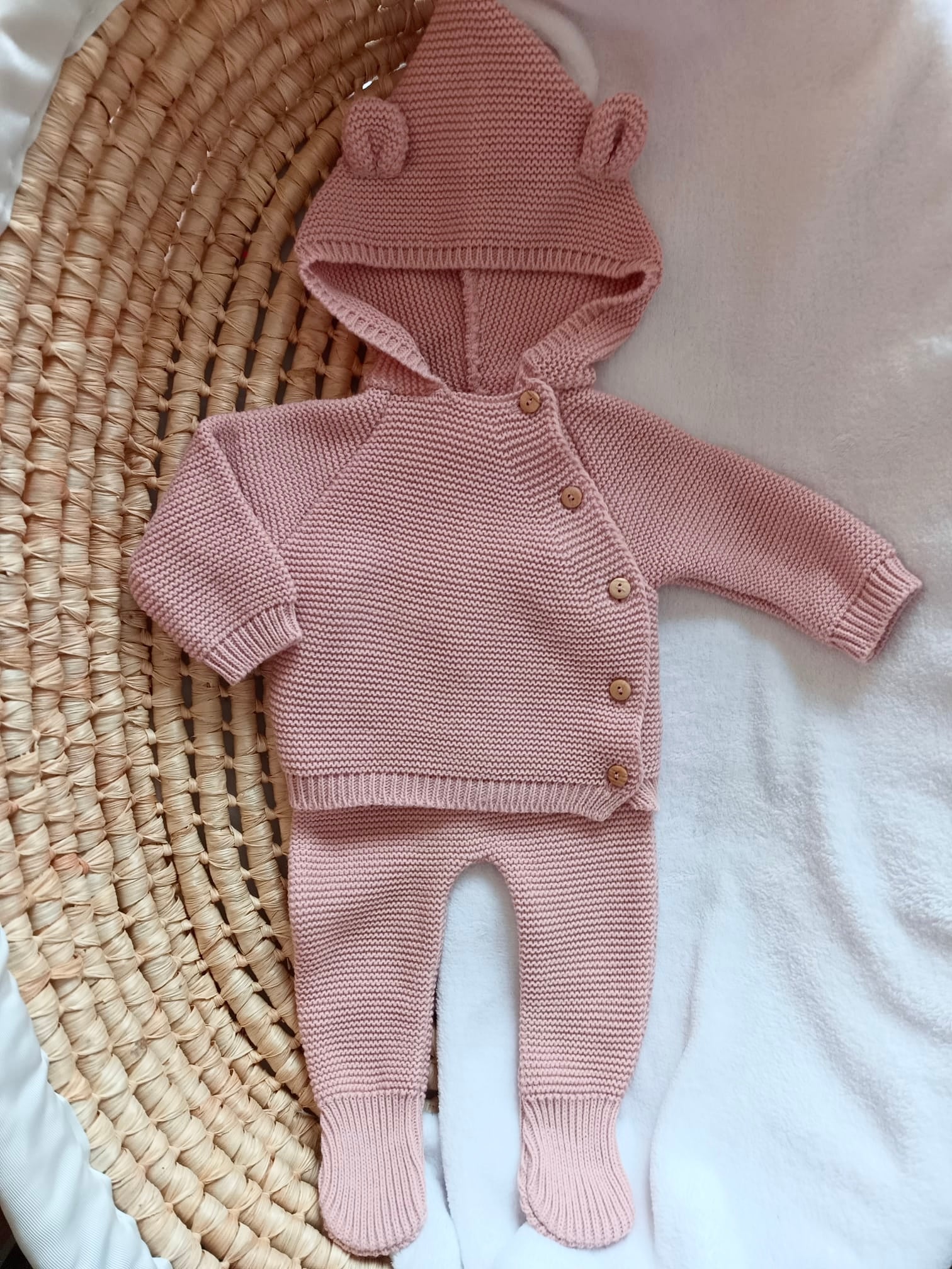 Tenue naissance vieux rose 0/3 mois -  oreilles ours - personnalisable -