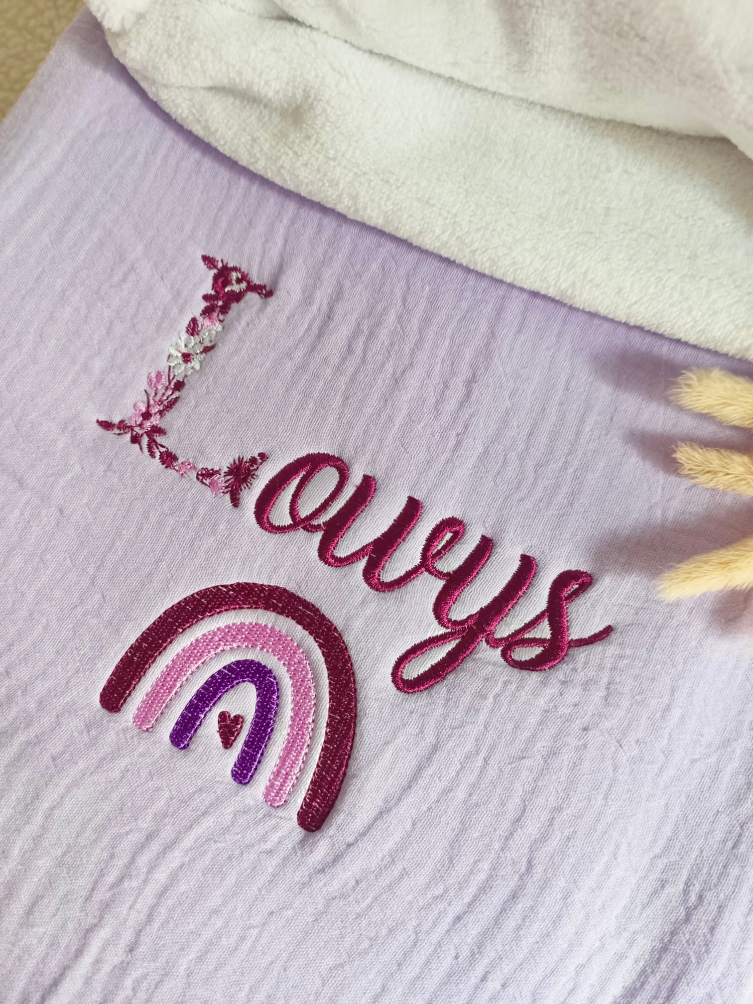 Couverture en gaze de coton et polaire Lila - personnalisable -