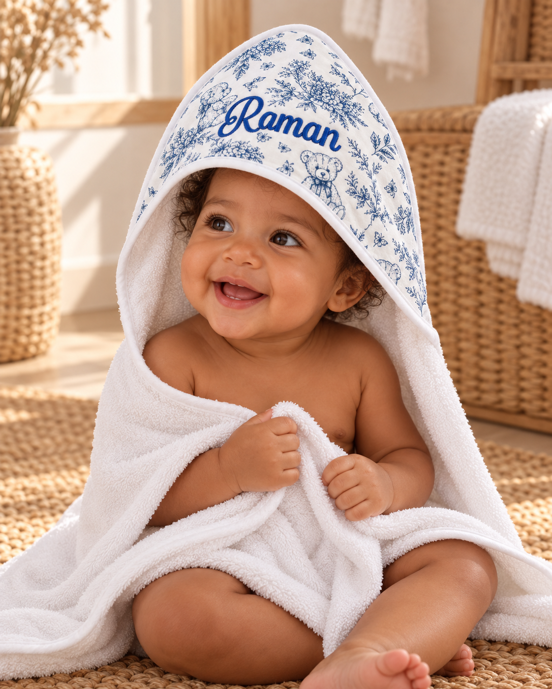 Cape de bain personnalisée bébé en gaze de coton – Rêve d’Ourson