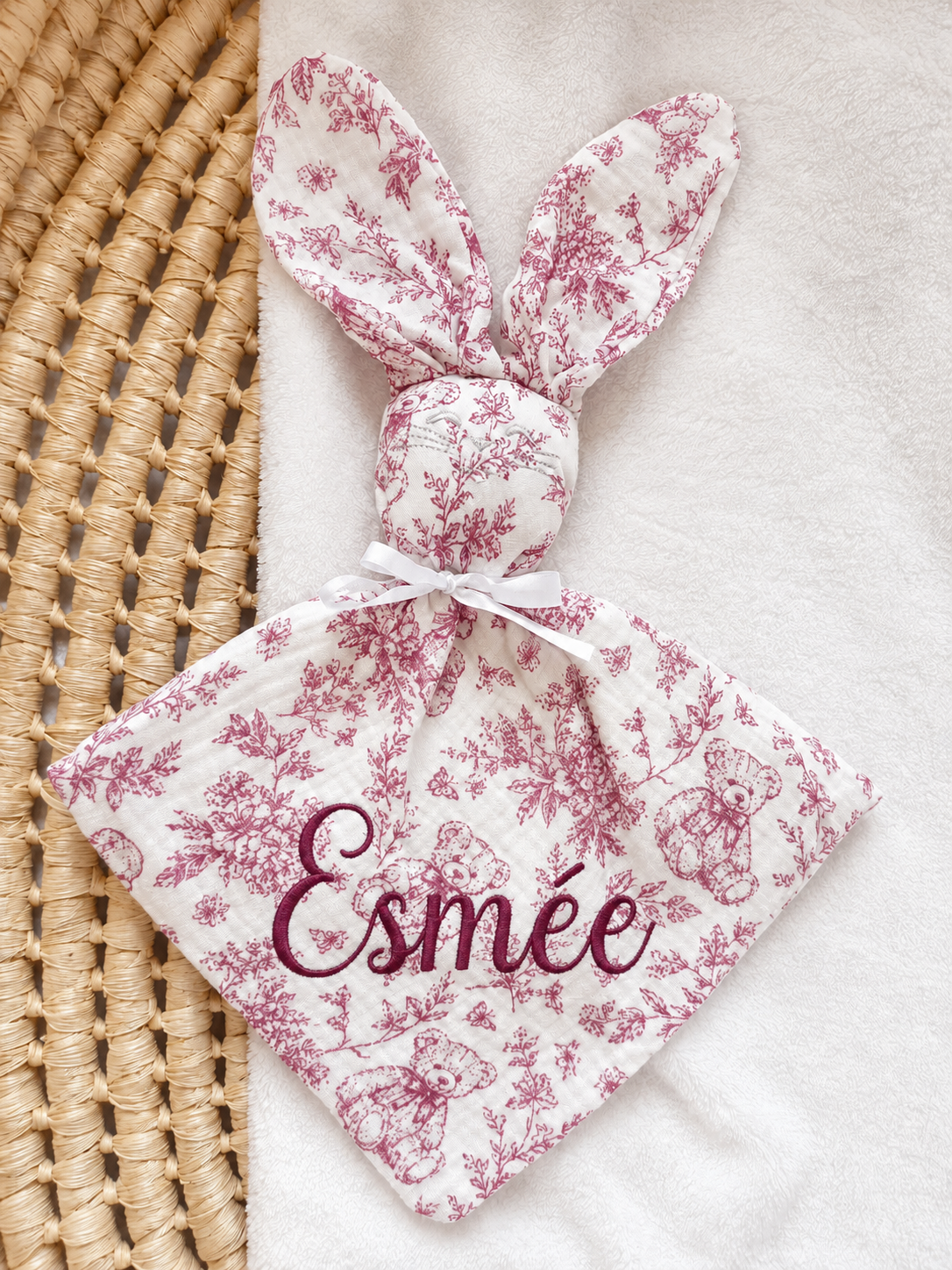 Personalized cotton muslin bunny comforter – Rêve d’Ourson