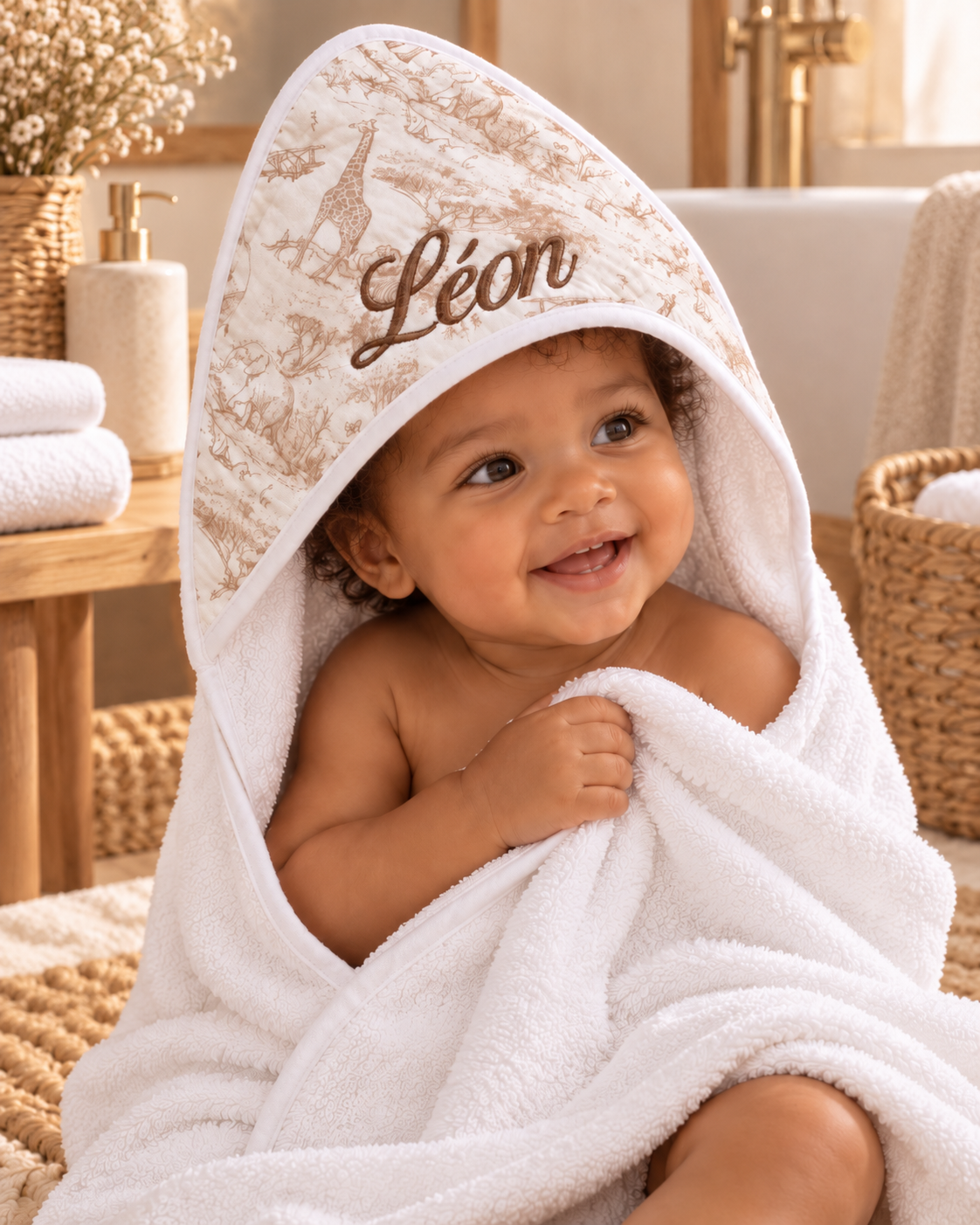 Cape de bain personnalisée bébé – Collection Safari