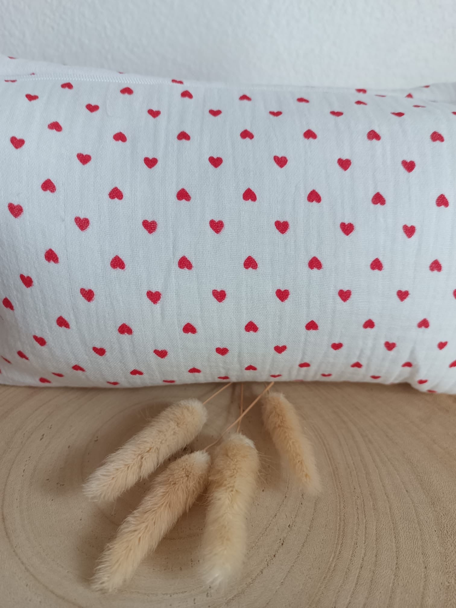 Trousse en gaze de coton cœurs rouge- personnalisable -