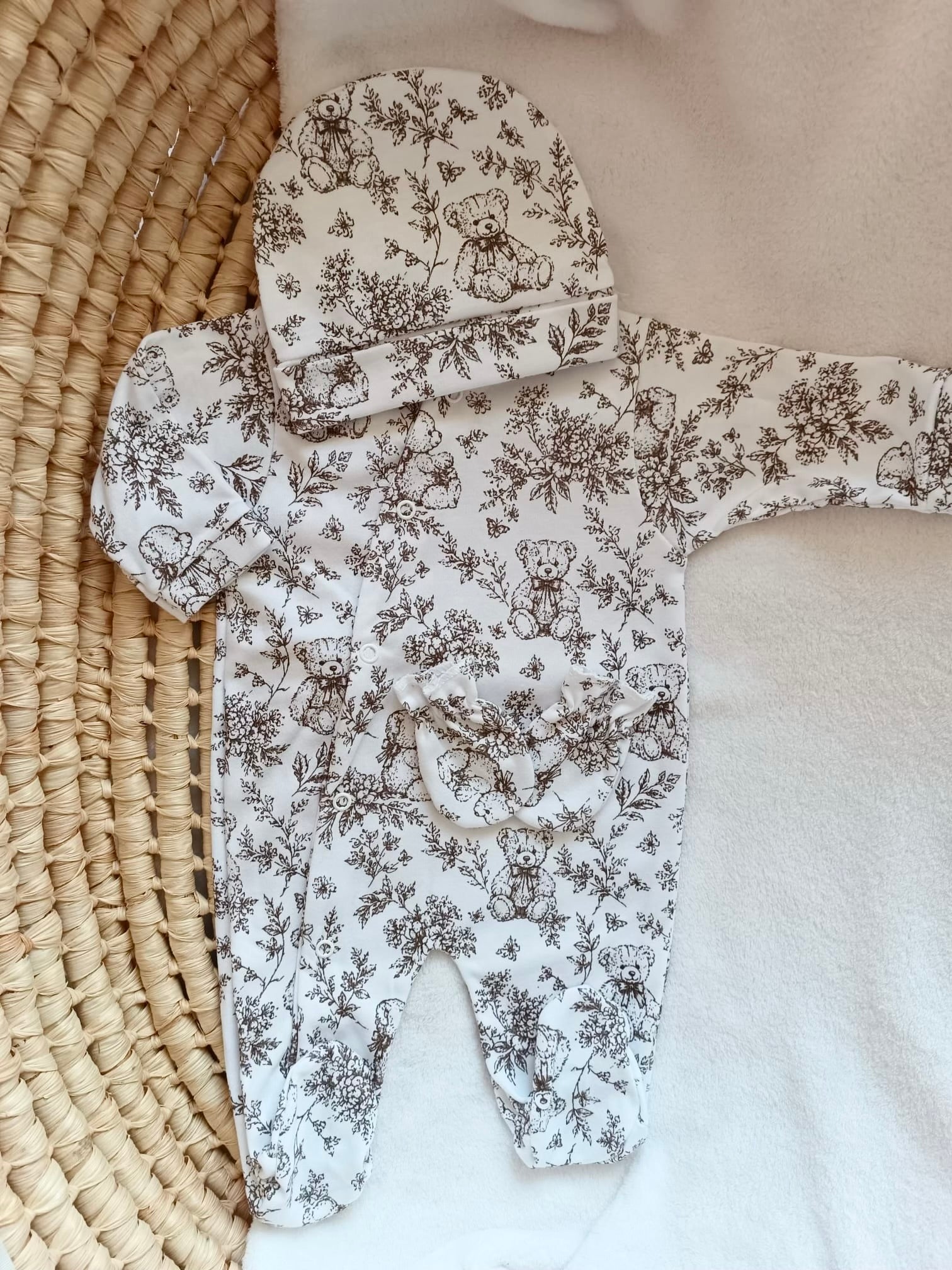 Pyjama naissance personnalisé bébé – 3 pièces, 100 % coton, Rêve d’Ourson