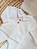 Ensemble complet naissance blanc 0/3 mois avec 2 boutons bois
