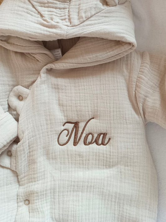 Combinaison pilote en gaze de coton beige avec oreilles - personnalisable - plusieurs tailles -