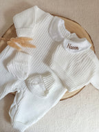 Combinaison maille blanc avec col blanc - 0/3 mois - personnalisable