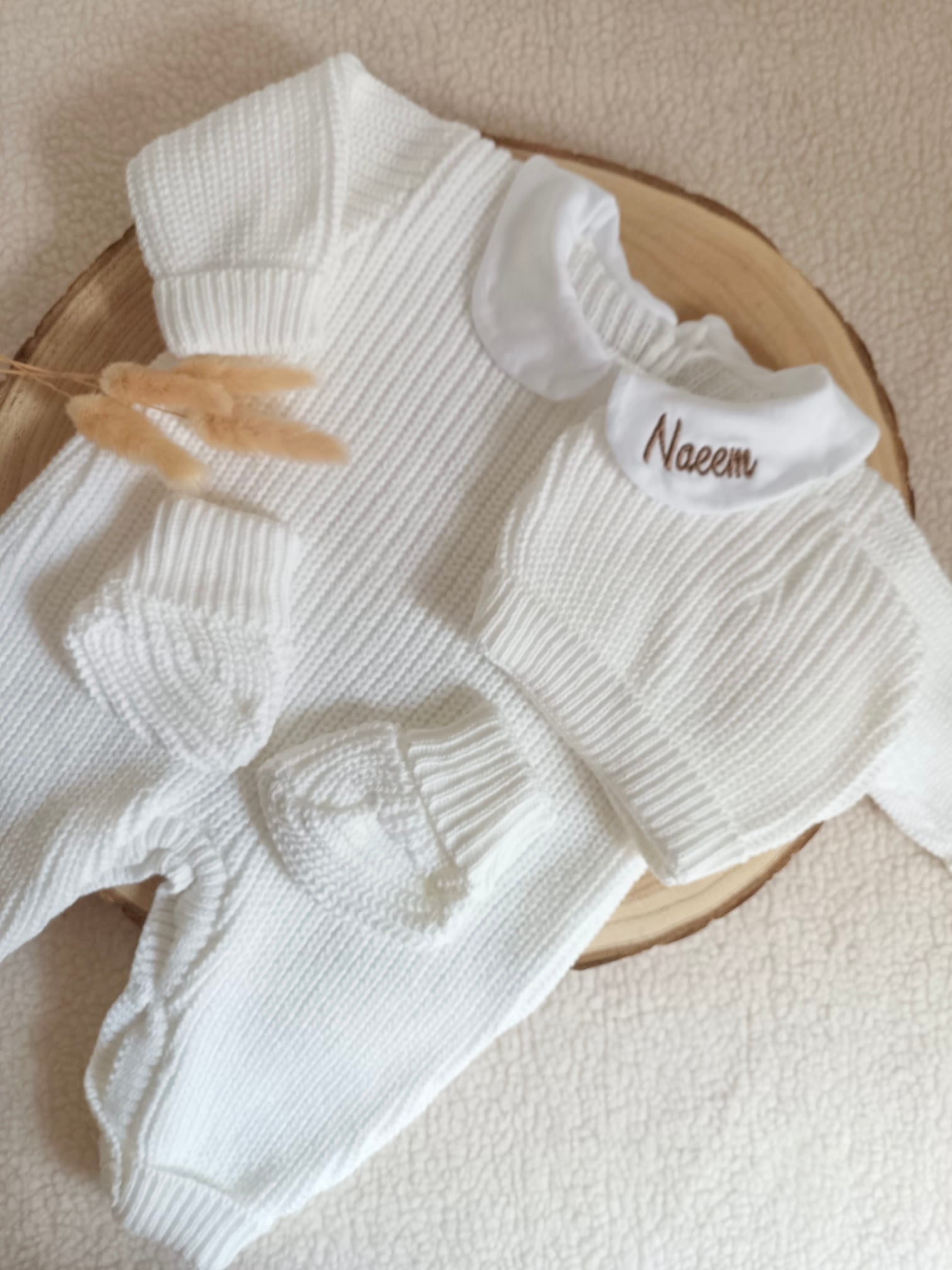 Combinaison maille blanc avec col blanc - 0/3 mois - personnalisable