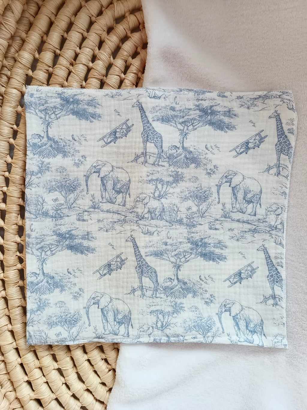 Lange en gaze de coton safari tons bleuté 60*60 personnalisable