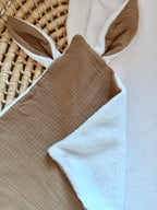 Doudou lange gaze de coton et polaire - marron - personnalisable -