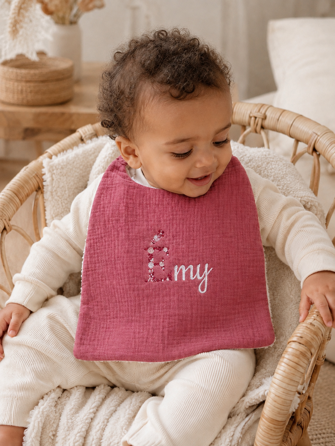 Bavoir personnalisé bébé en gaze de coton