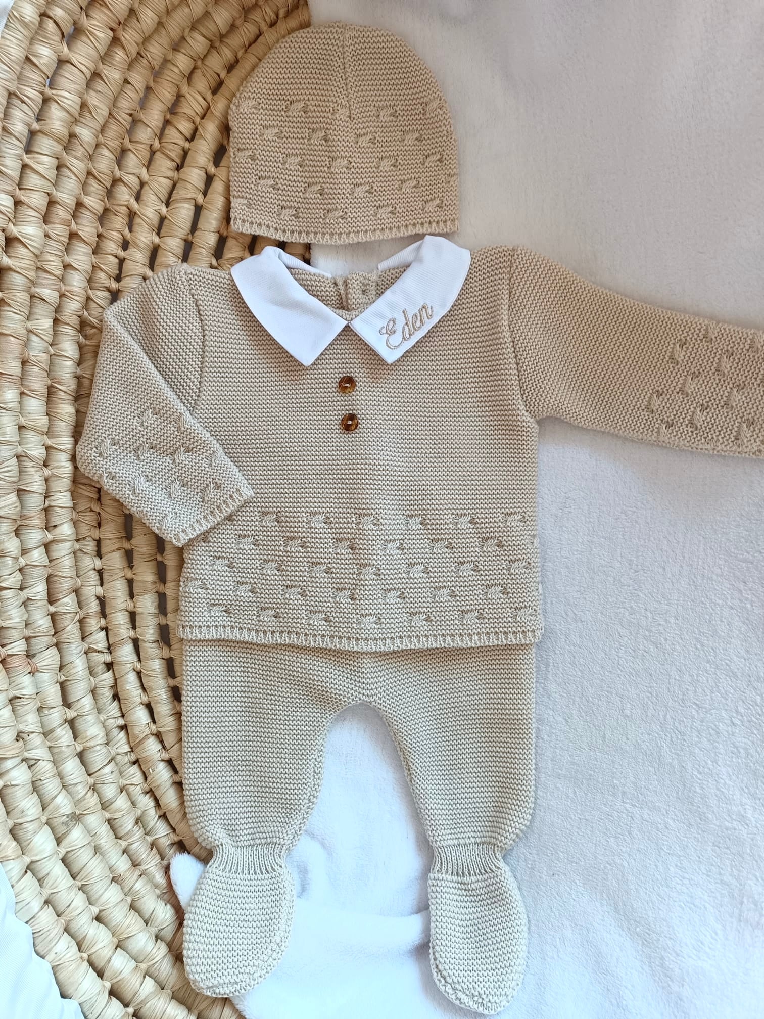 Ensemble naissance en maille personnalisé - Elégance
