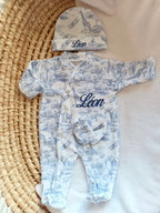 Pyjama naissance personnalisé bébé – 3 pièces en velours, Collection Safari