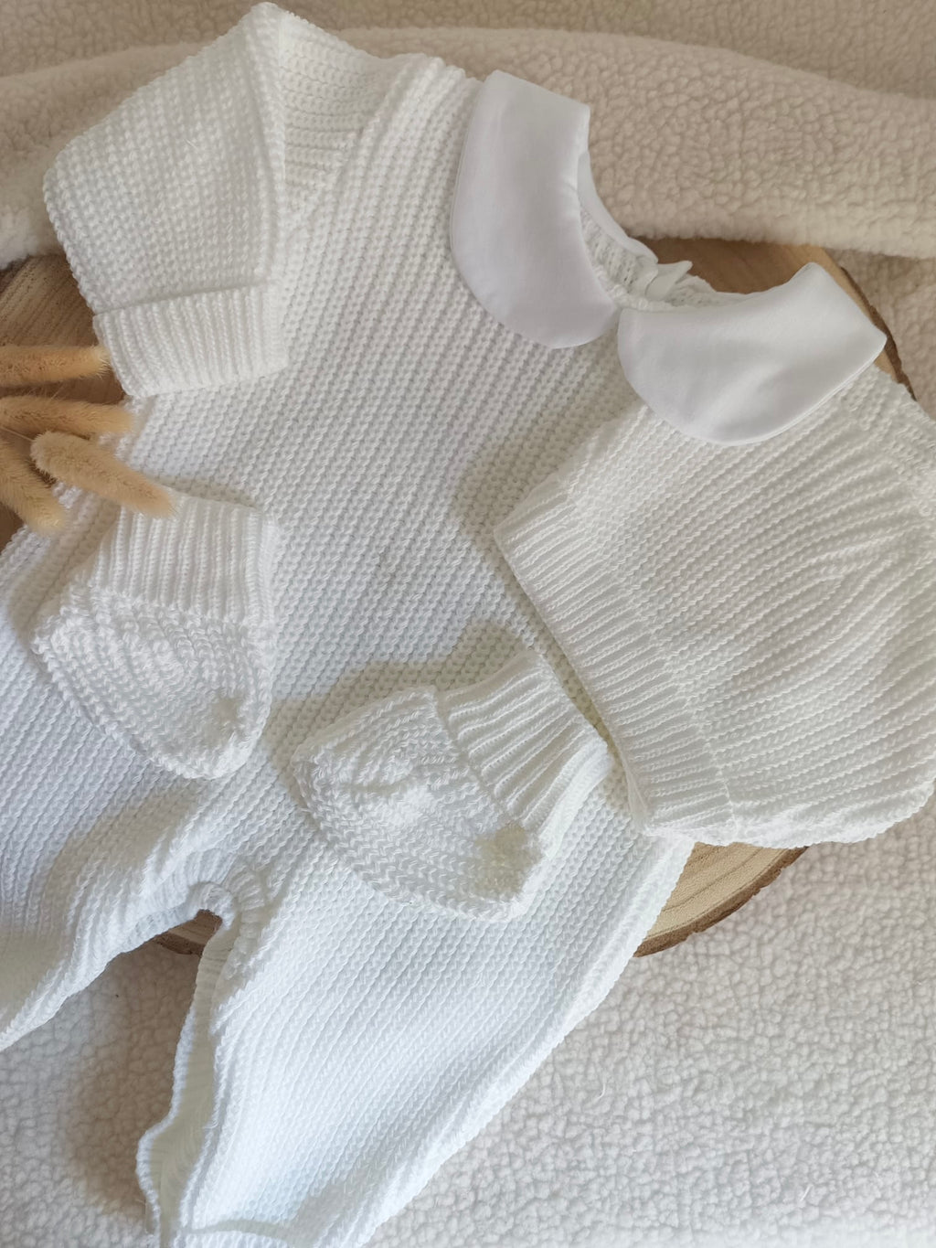 Combinaison maille blanc avec col blanc - 0/3 mois - personnalisable