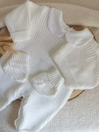 Combinaison maille blanc avec col blanc - 0/3 mois - personnalisable