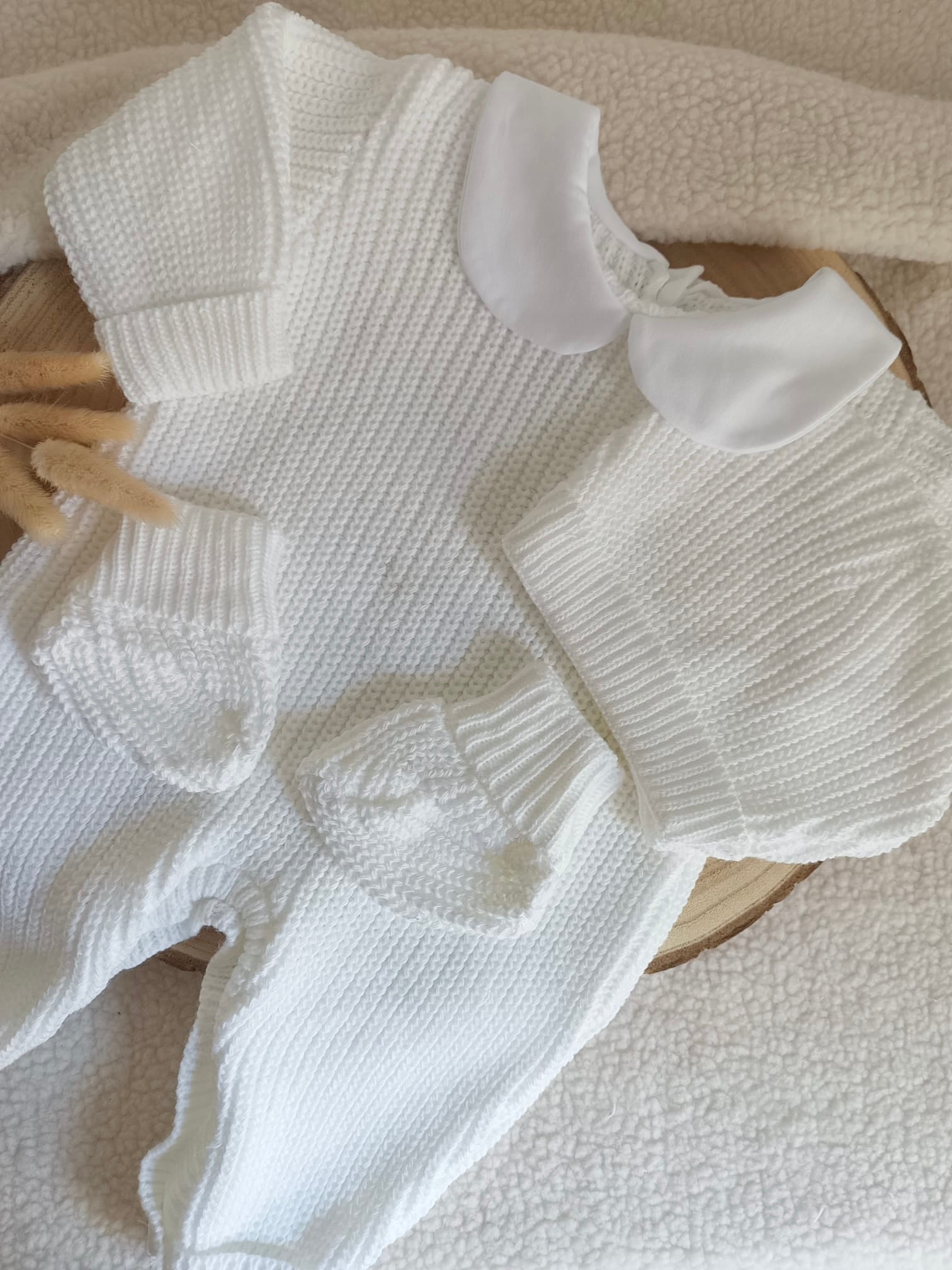 Combinaison maille blanc avec col blanc - 0/3 mois - personnalisable