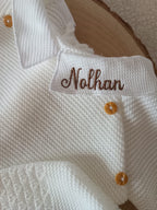Ensemble complet naissance blanc 0/3 mois avec boutons bois