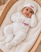 Pyjama naissance personnalisé velours – ensemble 3 pièces bébé