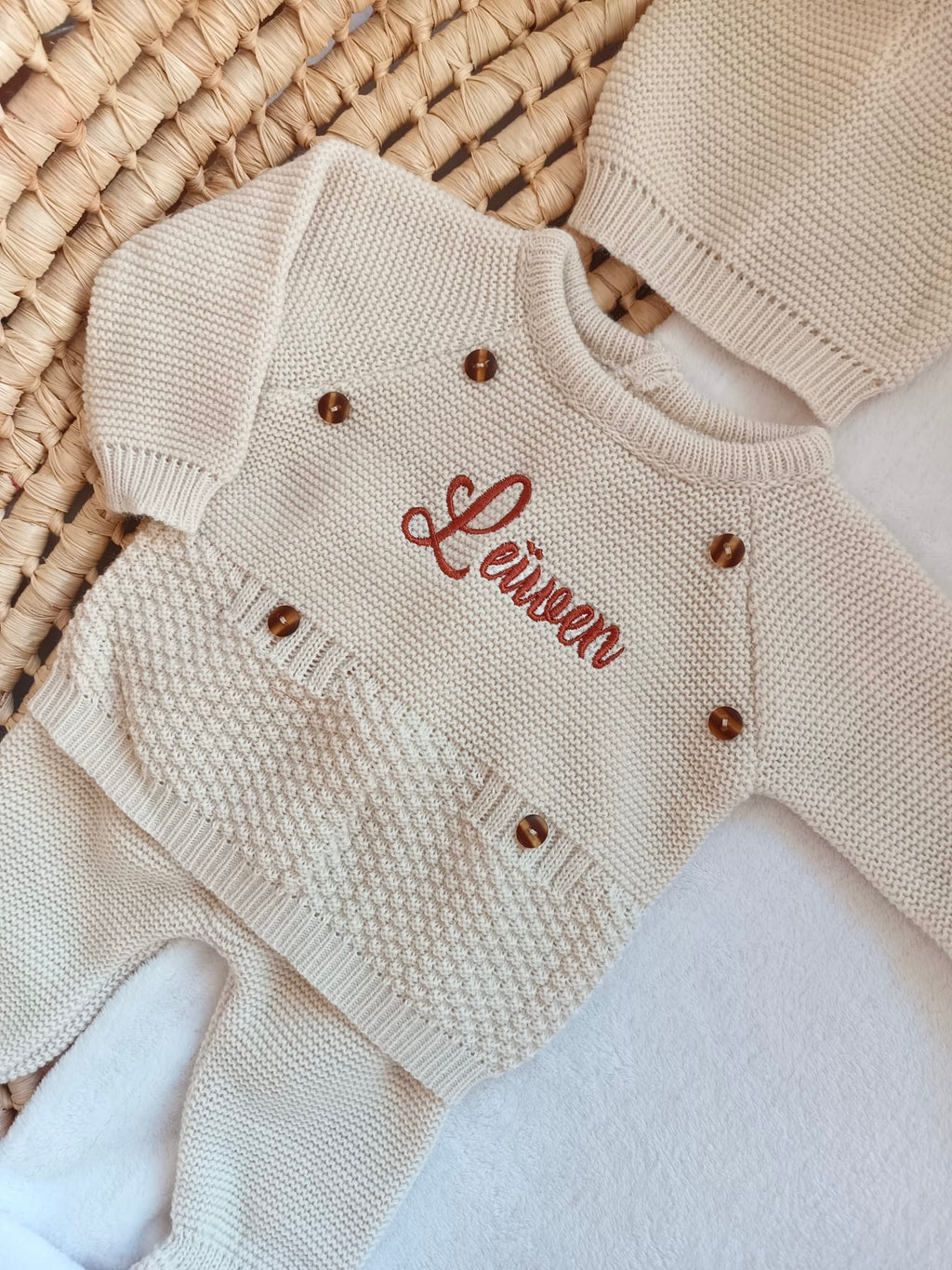 Ensemble naissance en maille personnalisé - Petit cocon