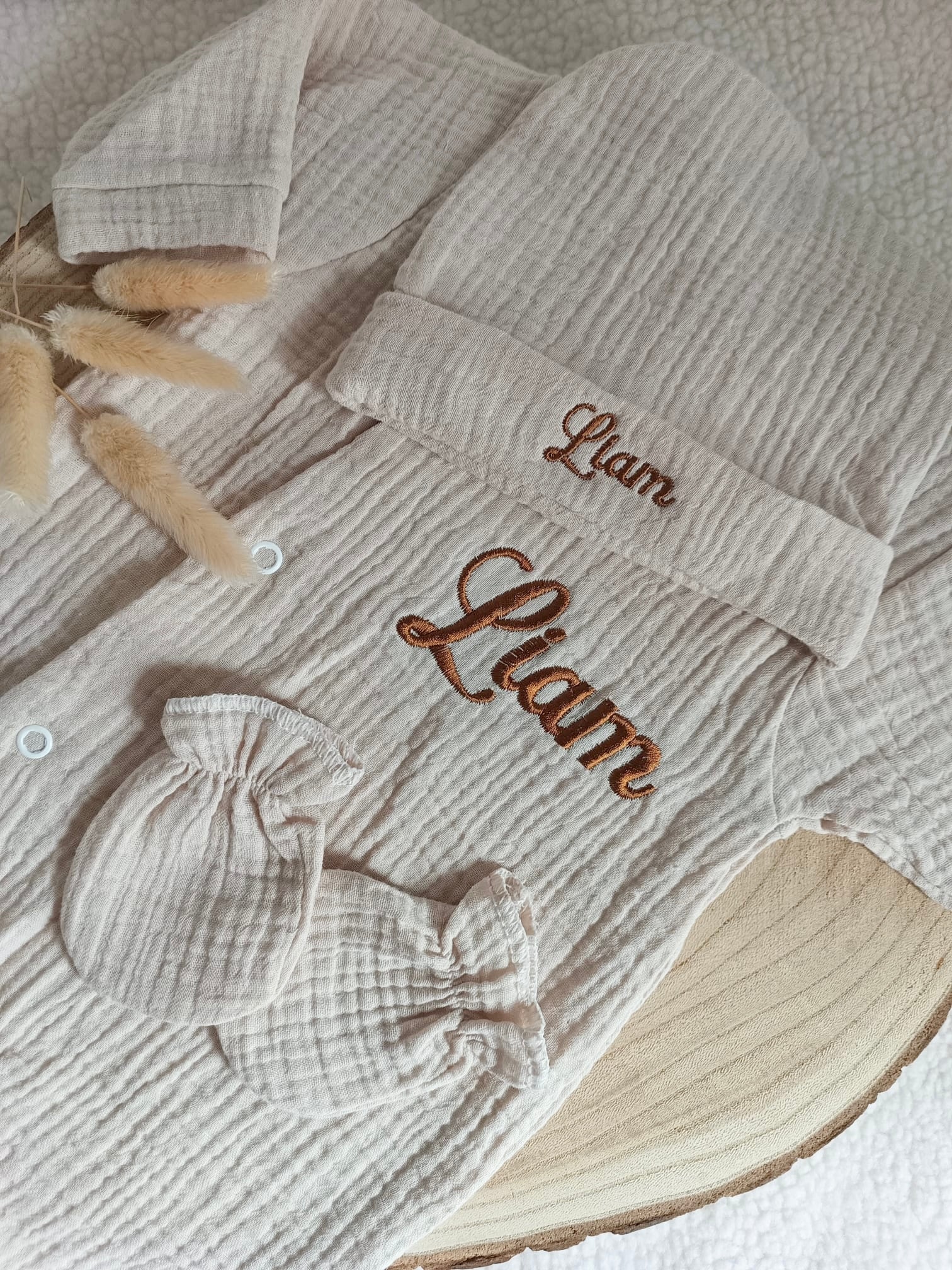Dors bien gaze de coton beige, 3 pièces