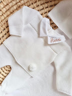 Ensemble complet naissance blanc 0/3 mois avec pompon blanc