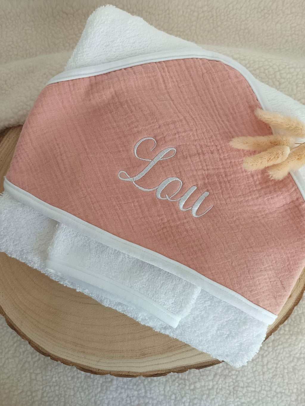 Cape de bain en gaze de coton terracotta - personnalisable -