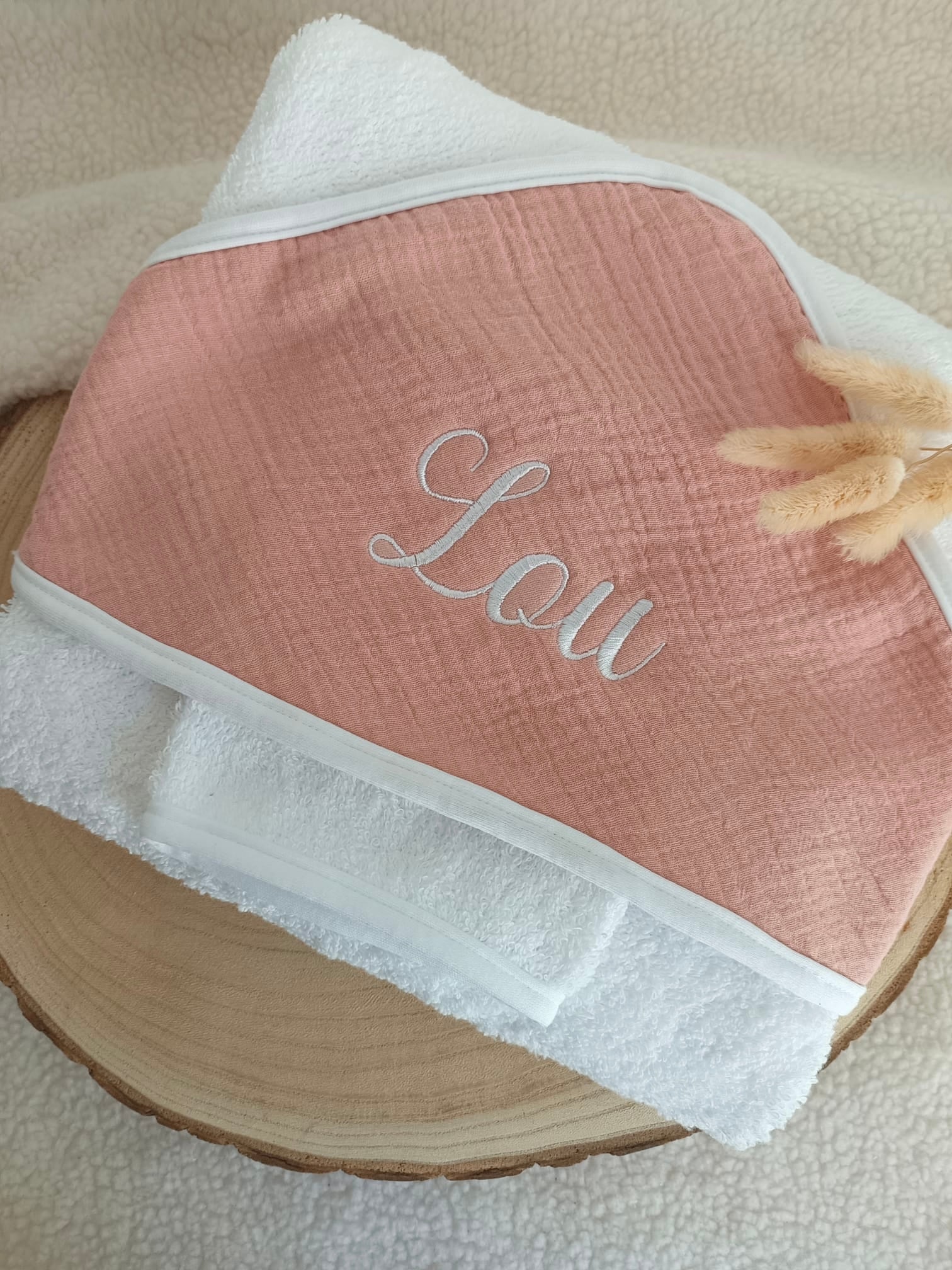 Cape de bain en gaze de coton terracotta - personnalisable -