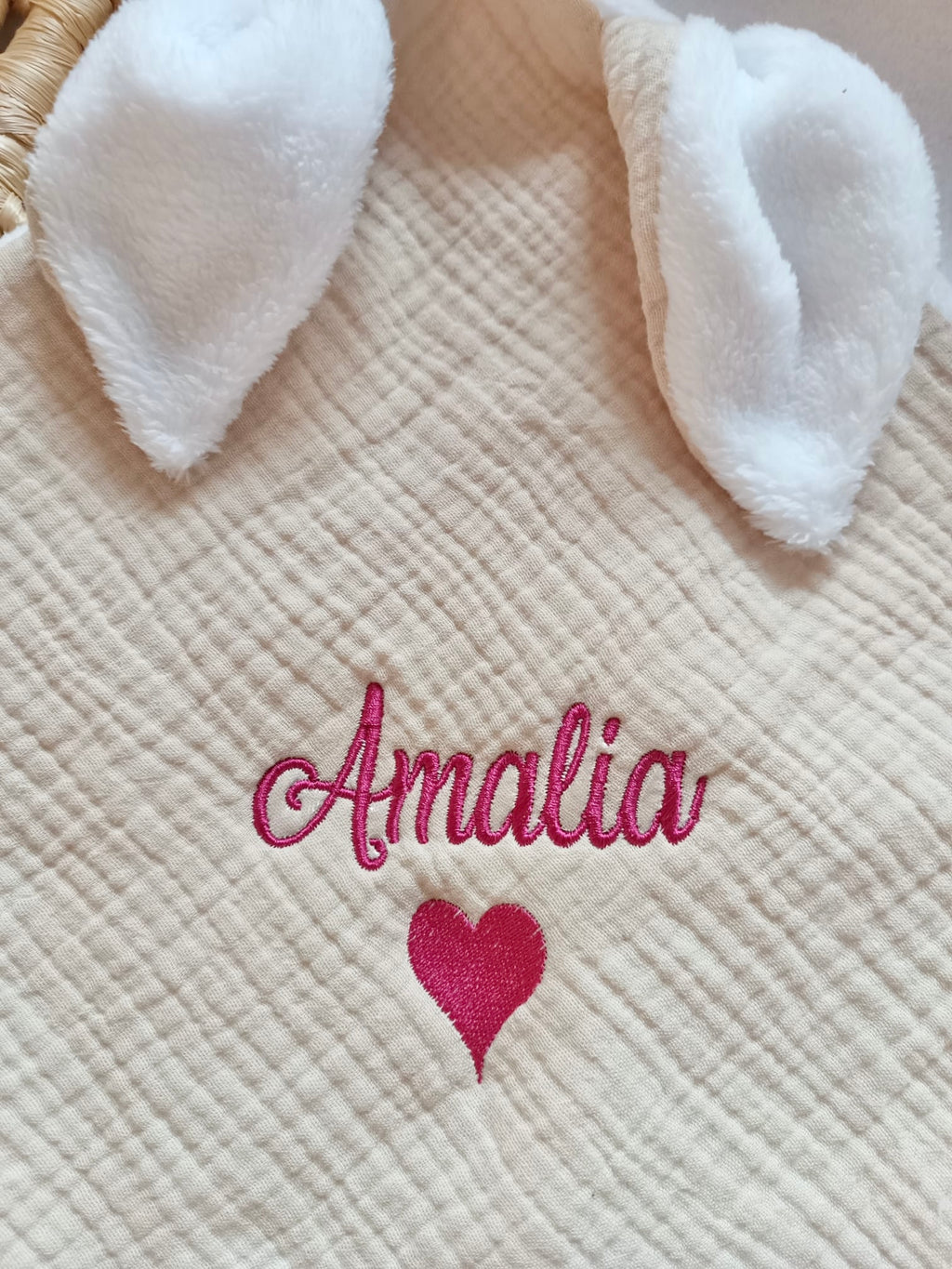 Doudou lange gaze de coton et polaire - beige - personnalisable -