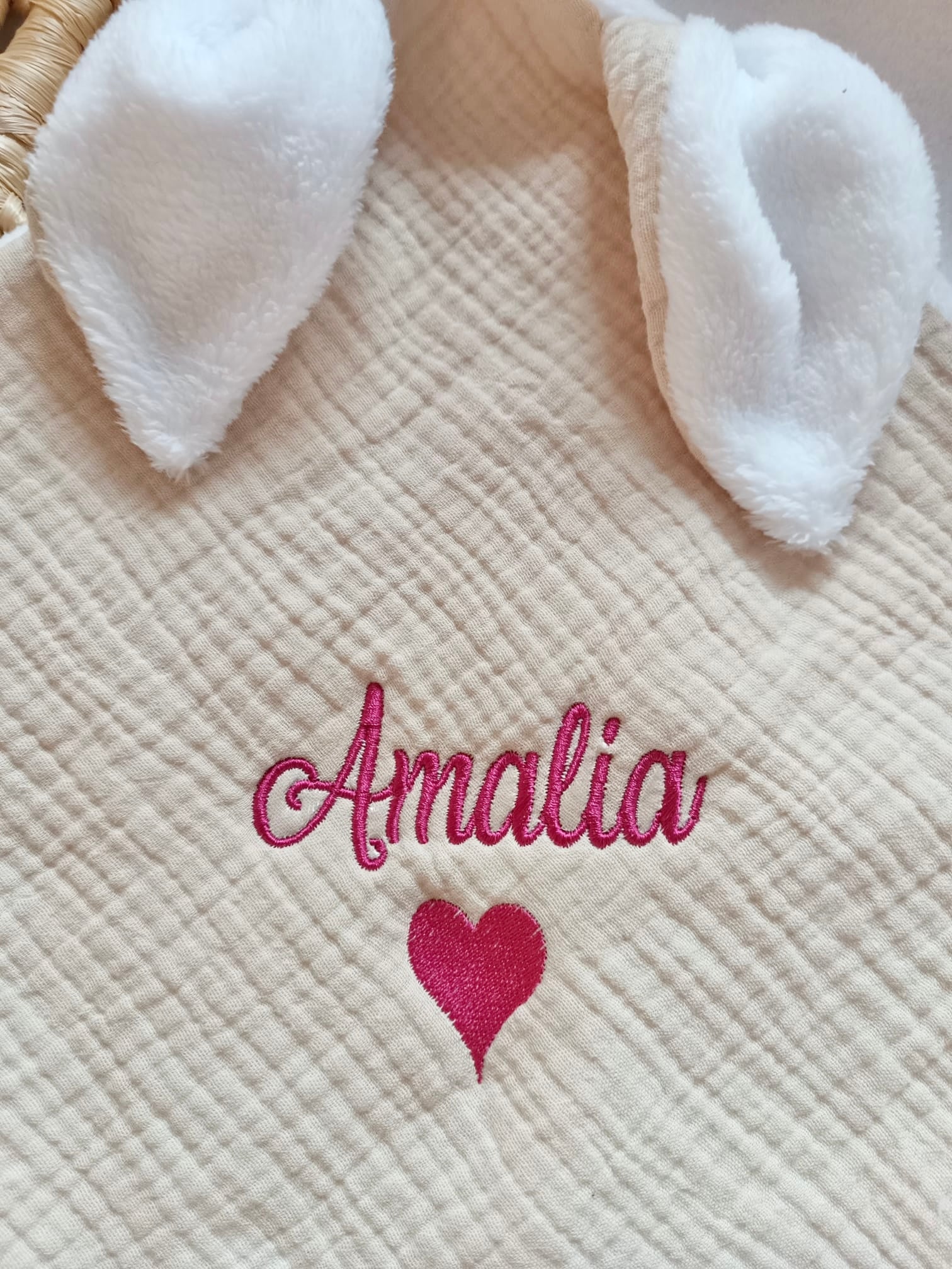 Doudou lange gaze de coton et polaire - beige - personnalisable -