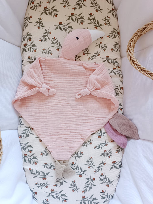 Doudou oie en gaze de coton rose pâle