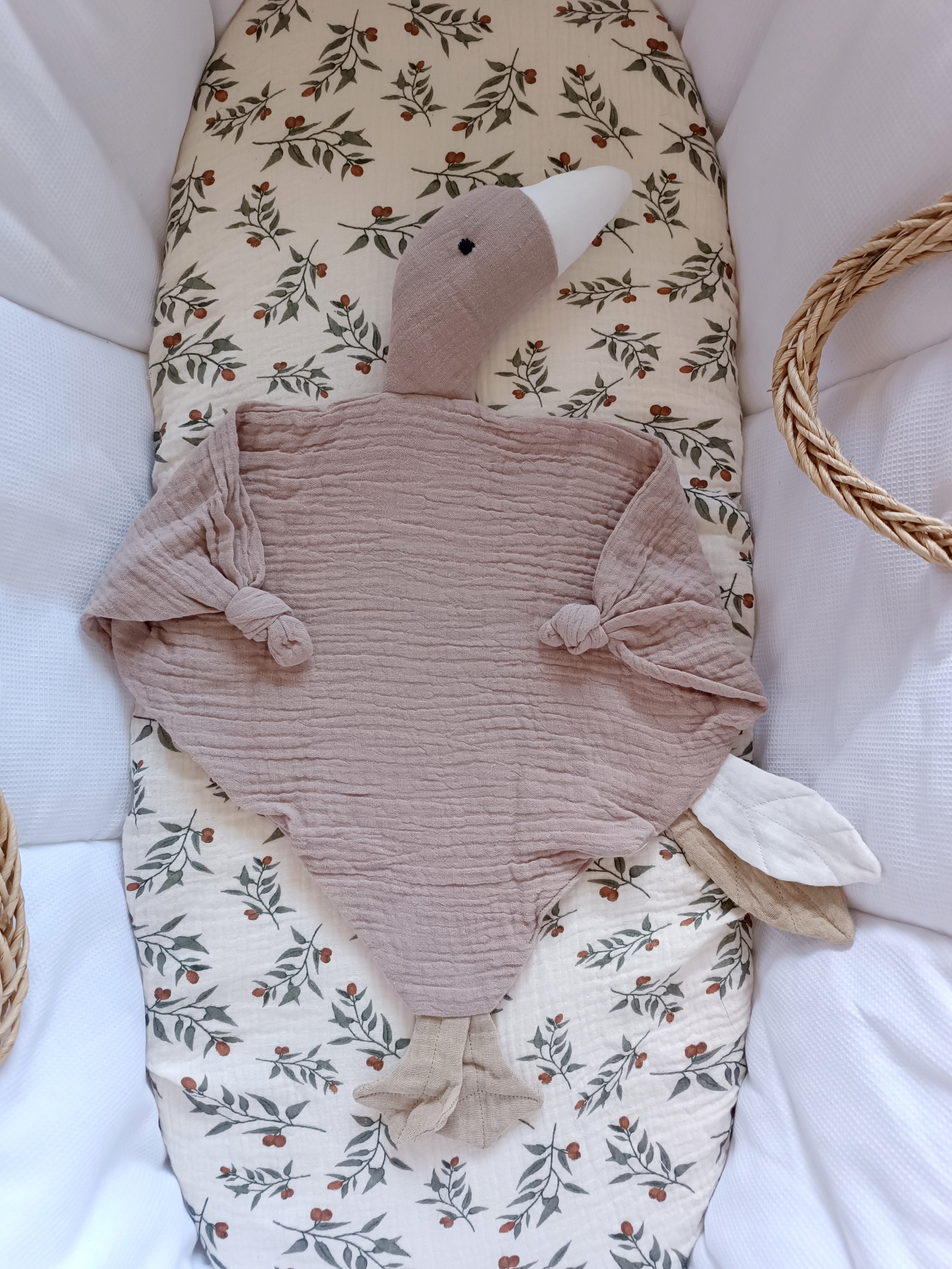 Doudou oie en gaze de coton beige