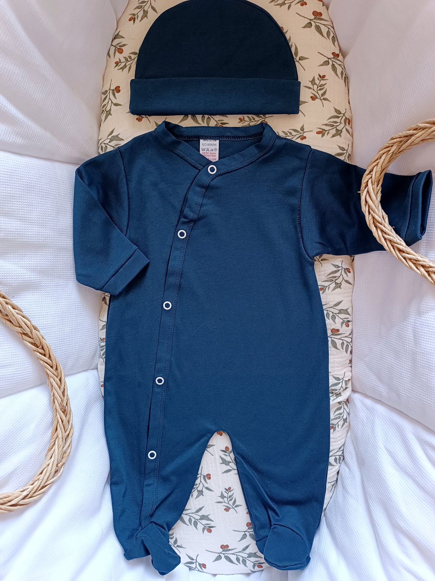 Ensemble pyjama naissance 0/3 mois 100% coton 5 pièces bleu marine